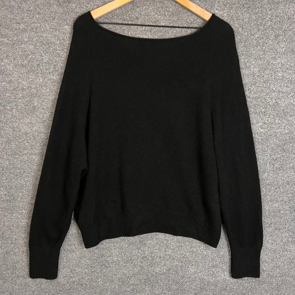 Quince Mongolian Cashmere sweater Large Black Excellent Boatneck Long Sleeve Top - Picture 2 of 8